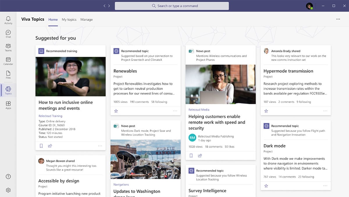 Screenshot of Microsoft Viva Topics