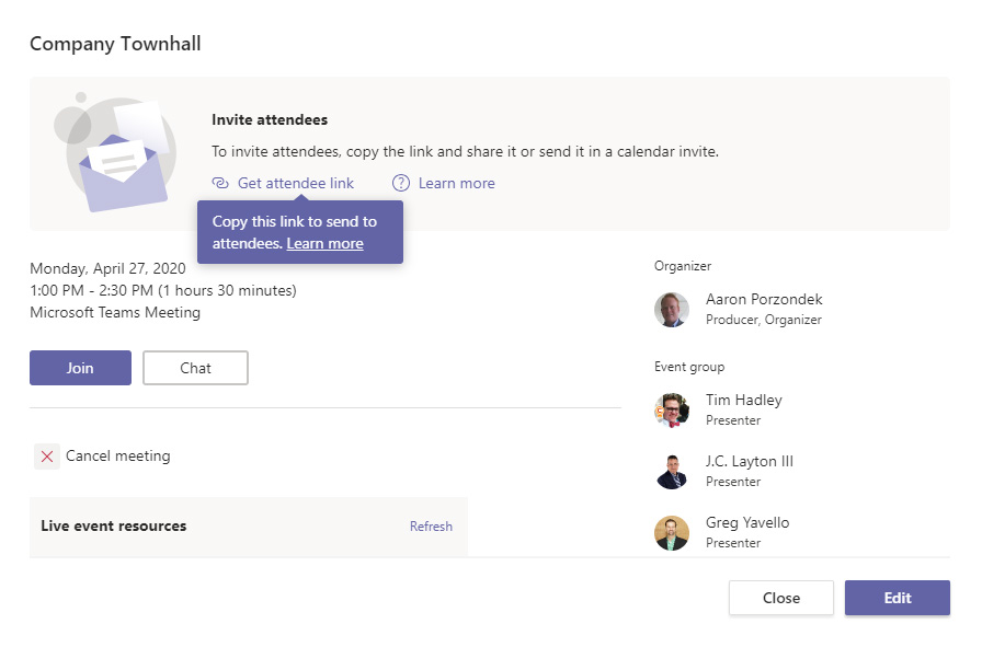 Creating a new Microsoft Teams live event screenshot