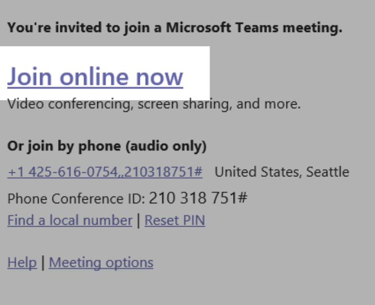 Teams meeting - join from Outlook screenshot A