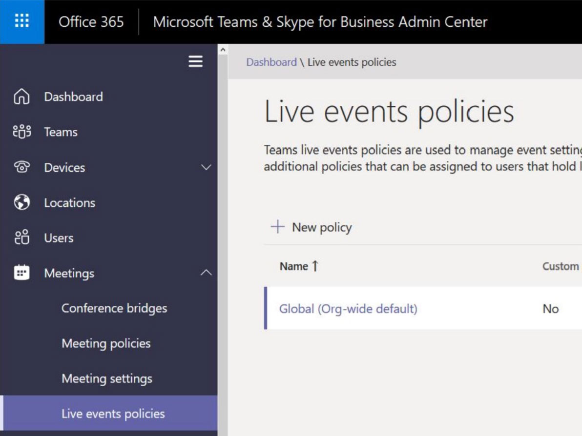 Live event policies screenshot