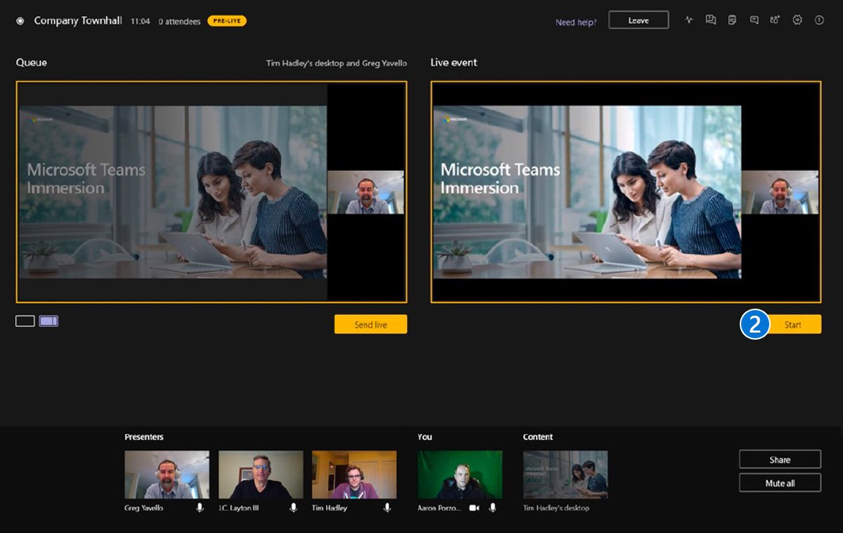 Producer’s view – sending Presenter and Content to the Live Event screenshot 2