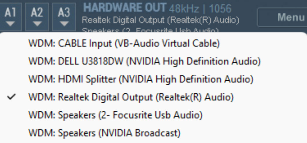 VoiceMeeter physical I/O screenshot 1