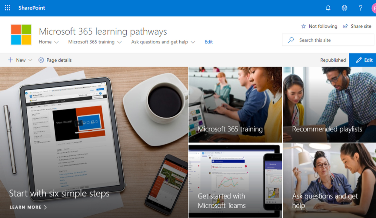 Microsoft 365 learning pathways screenshot