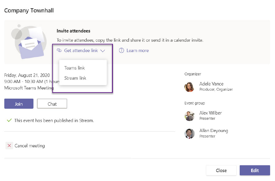 Creating a new Microsoft Teams live event screenshot