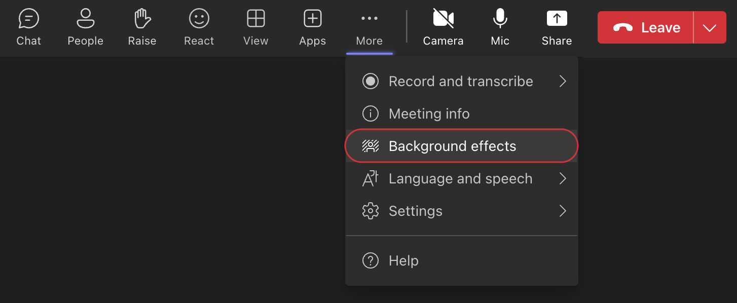 Background settings in a Microsoft Teams meeting