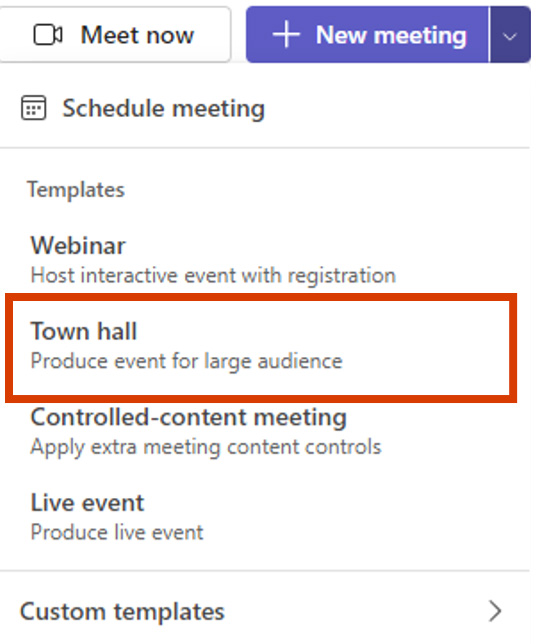Scheduling a Town hall screenshot