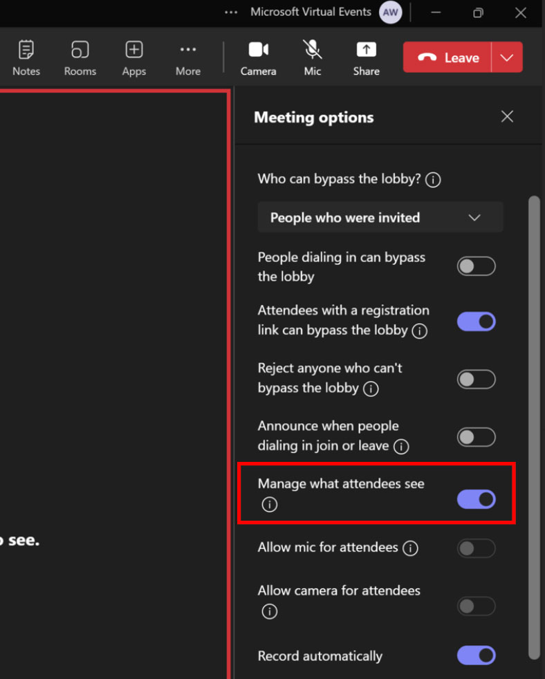 Manage what attendees see screenshot 1